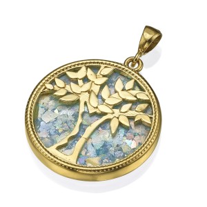Roman Glass Tree of Life Pendant in 14K Gold