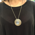 Sterling Silver Round Yemenite Roman Glass Necklace Cum Brooch