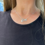 Silver Underline Side Heart Script Hebrew Name