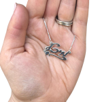 Silver Underline Side Heart Script Hebrew Name