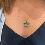 Star of David Pendant in 14K Yellow Gold with Israeli Eilat Stone