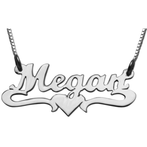Silver Underline Middle Heart Script Name Necklace