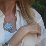 Sterling Silver Round Yemenite Roman Glass Necklace Cum Brooch