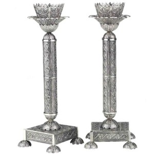 Silver Filigree Tall Square Candle Holders