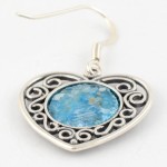 Silver Heart Shape Roman Glass Earrings