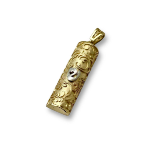 Vintage Style Mezuzah with Shin Pendant for Protection - 14K Gold