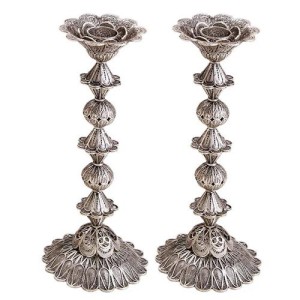 Sterling Silver Tall Flower Filigree Candlesticks