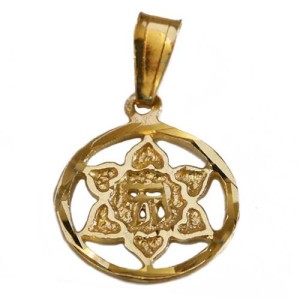 14k Gold Star of David Chai Pendant
