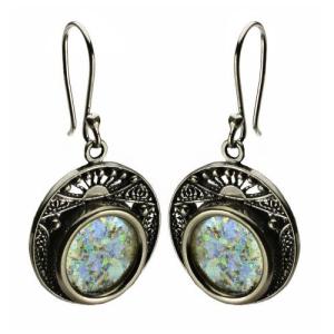 Sterling Silver Filigree Roman Glass Circles Earrings