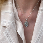 Sterling Silver Roman Glass Hamsa Jerusalem Oval Pendant
