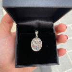 Sterling Silver Roman Glass Hamsa Jerusalem Oval Pendant