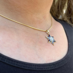 Star of David Pendant – 14K Yellow Gold Blue Enamel Diamond Embedded