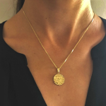 Shema Yisrael necklace – 14K Gold Round Pendant with Diamond Cut Border