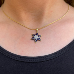 Star of David Pendant – 14K Yellow Gold Blue Enamel Diamond Embedded