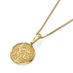 Shema Yisrael necklace – 14K Gold Round Pendant with Diamond Cut Border