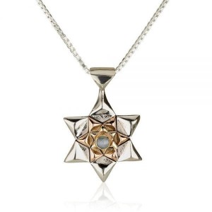 14K Gold and Silver Star of David with Chrysoberyl Kabbalah Pendant Chain Set