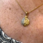 Pomegranate Pendant with Jerusalem Relief in 14K Gold & Diamonds