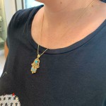 14k Gold Blue Opals Hamsa Pendant