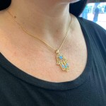 14k Gold Blue Opals Hamsa Pendant
