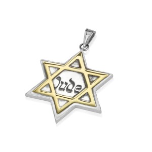 9K Gold and Sterling Silver Star of David Jude Pendant