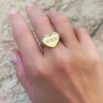 14K Yellow Gold Diamond Cut Heart Shaped Mom Ring