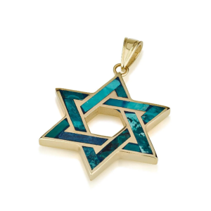 Star of David Pendant in 14K Yellow Gold with Israeli Eilat Stone