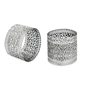Personalized Silver Napkin Rings with Filigree