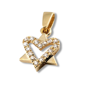 Star of David Heart Pendant in 14k Gold with CZ