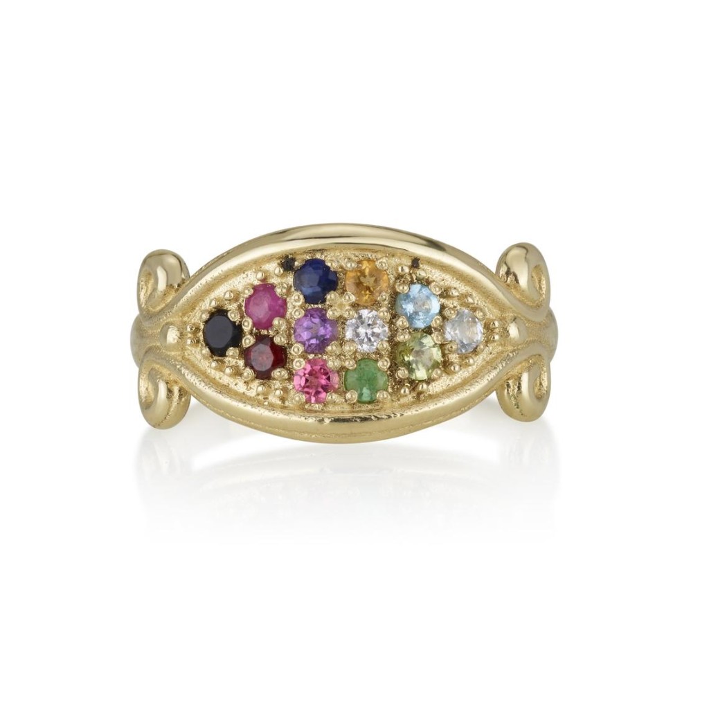 14K Yellow Gold Kabbalah ring with 12 Hoshen Stones (2 mm)