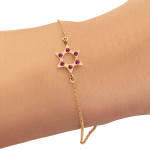Star of David with Pink Rubies 14K Gold Charm Bracelet