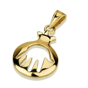 Pomegranate Hamsa 14k Gold Pendant, Rosh Hashanah Gift, Pomegranate Pendant from Israel, Abundance and Protection Charm, Jewish Jewelry