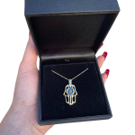 14k Gold Crystal Eye Hamsa Pendant