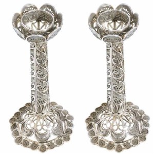 Silver Filigree Flower Candle Holders