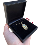 Hamsa and Evil Eye Roman Glass Pendant in 14k Gold Filigree