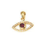 18k Gold Diamond and Ruby Evil Eye Pendant