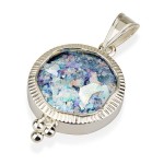 Sterling Silver Roman Glass Large Circular Pendant