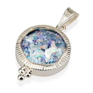 Sterling Silver Roman Glass Large Circular Pendant