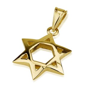 Shiny Domed 14k Gold Star of David Pendant