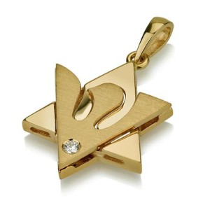 18k Gold Diamond Star of David Dove Pendant
