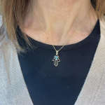 Heart Shaped Blue Topaz Hamsa Pendant – 14k Gold