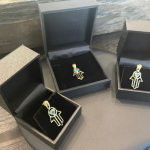 Heart Shaped Blue Topaz Hamsa Pendant – 14k Gold