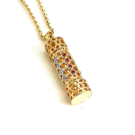 Torah Scroll Mezuzah Pendant in 14K Gold with Gemstones