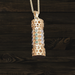 Torah Scroll Mezuzah Pendant in 14K Gold with Gemstones