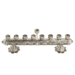 Sterling Silver Filigree Horizontal Hanukkah Menorah