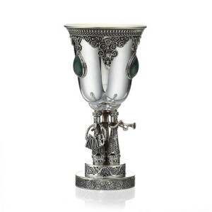 Round Kiddush Cup with Hasidic Musicians - Eilat Stones and Sterling Silver
