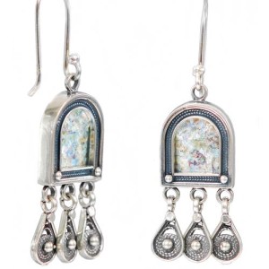 Bohemian Chic Silver Roman Glass Chandelier Earrings
