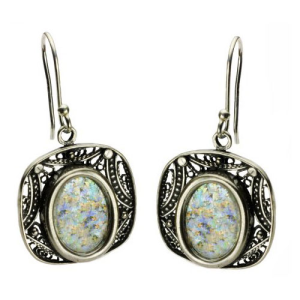 Sterling Silver Roman Glass Geometric Earrings