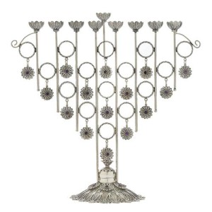 Silver Flowers Amethyst Filigree Hanukkah Menorah
