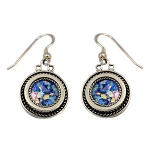 Silver Roman Glass Circular Rope Earrings