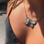 Silver Butterfly Necklace with Roman Glass & Red Garnet